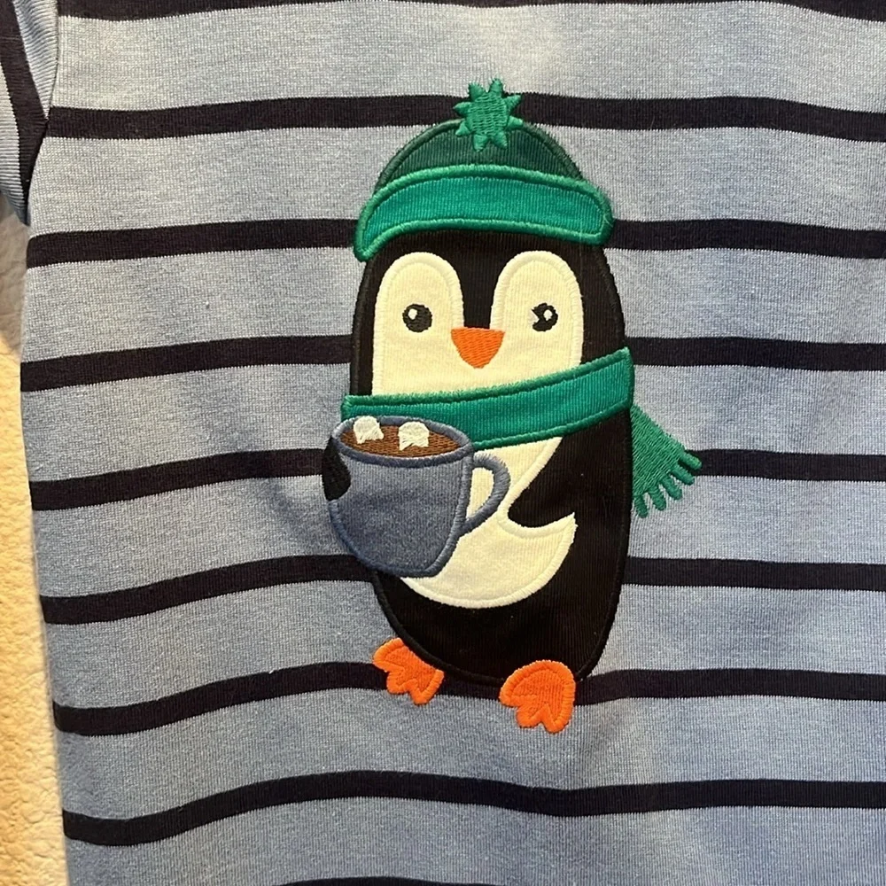 New Gymboree Kid’s Penguin Striped Pajama Top Size 12 NWT